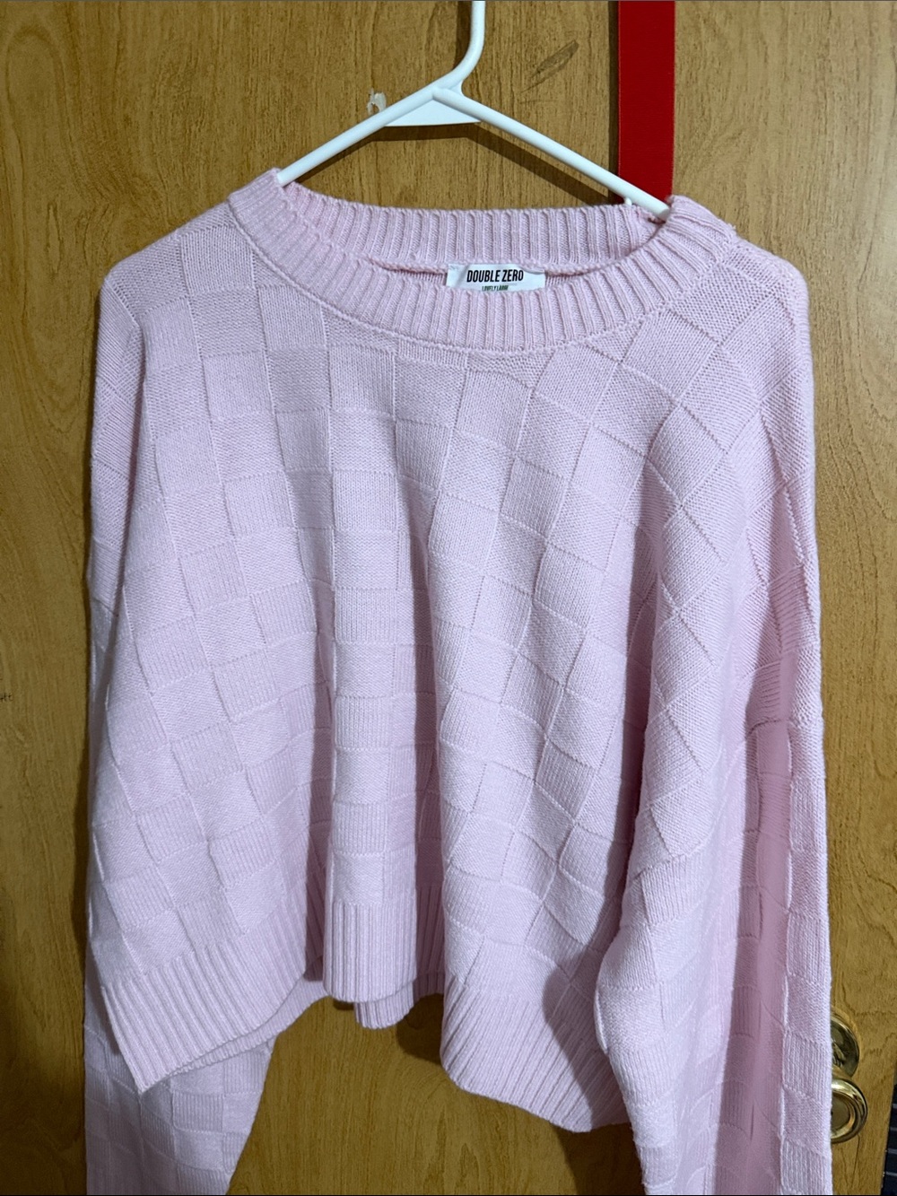 Double Zero Pastel Pink Textured Crewneck Sweater